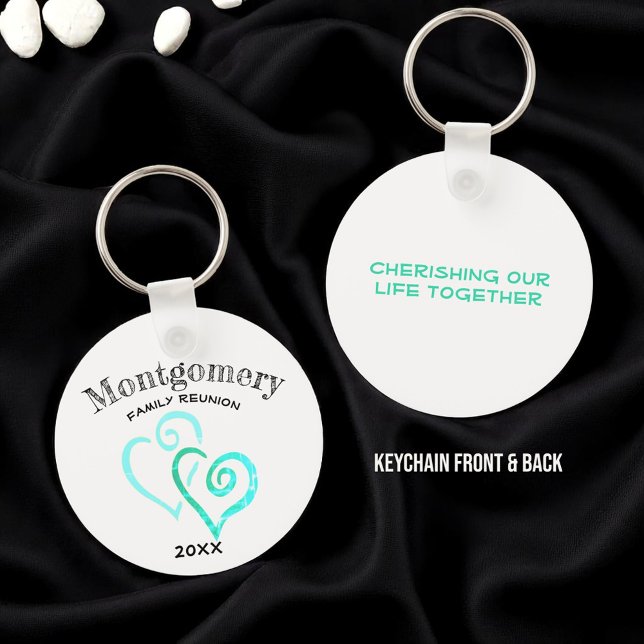 Porte-clés Personnalisé Famille Réunion Rustique Bleu Coeur L (template heart designed key chain)