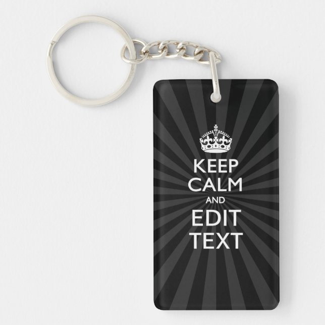 Porte-clés Personnalisé KEEP CALM Votre texte Black Sunburst (Devant)