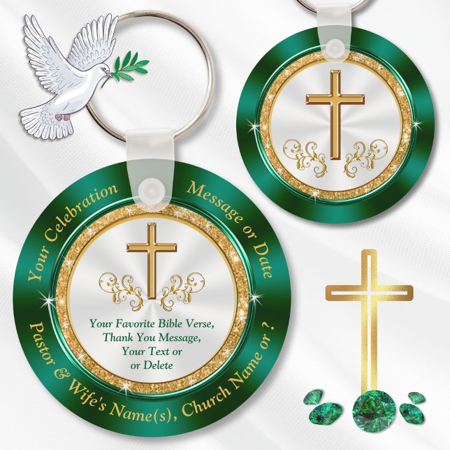 Porte-clés Personnalisé, le parti religieux favorise les adul (Personalized Christian Party Favors, 20th church anniversary. 20th Pastoral anniversary. Green Gold.)