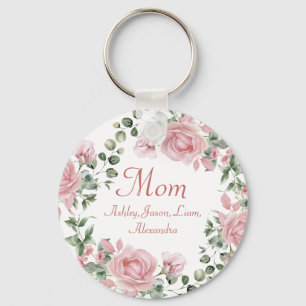 Porte-clés Personnalisé Maman Rose Roses Floral 4 à 8 Noms d'