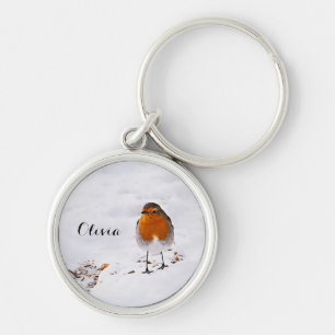 Porte-clés Personnalisé mignon Robin oiseau dans la neige ajo