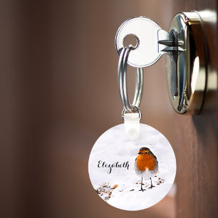 Porte-clés Personnalisé mignon Robin oiseau dans la neige ajo