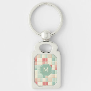 Porte-clés Personnalisé Monogram Pastels Motif Faux Carreaux