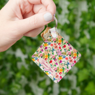 Porte-clés Personnalisé Nom Fleurs colorées Feminine Rose