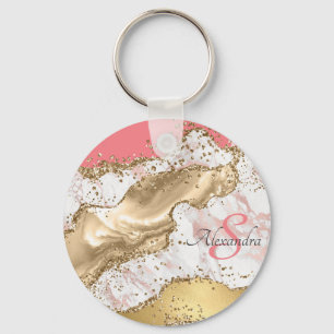 Porte-clés Personnalisé Paillettes Rose Fille Agate Monogramm