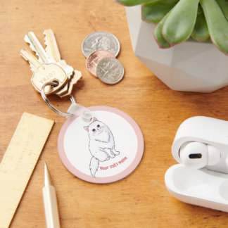 Porte-clés personnalisé pour amateur de chat blanc