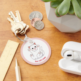 Porte-clés personnalisé pour amateur de chat blanc