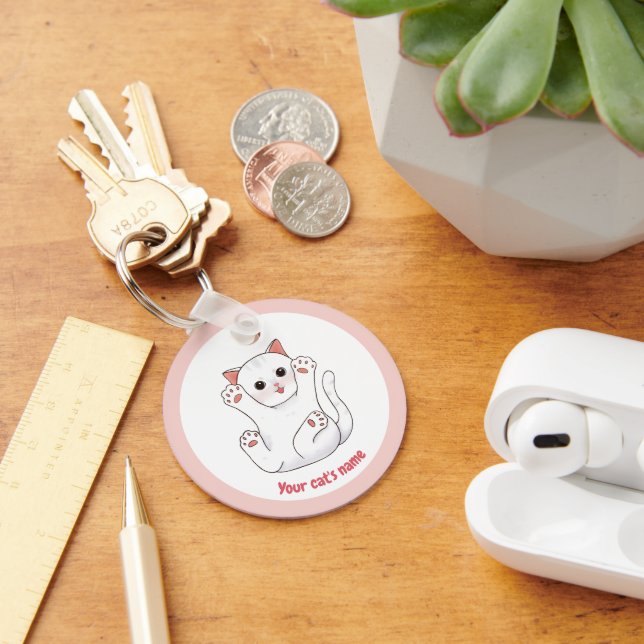 Porte-clés personnalisé pour amateur de chat blanc (Bureau)