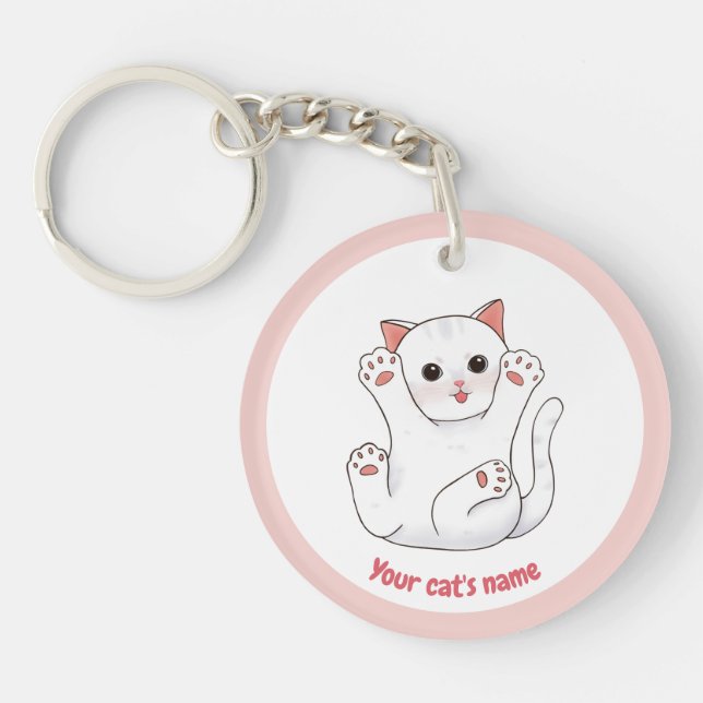 Porte-clés personnalisé pour amateur de chat blanc (Devant)