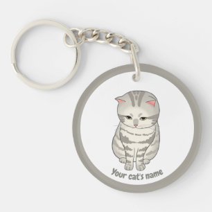 Porte-clés personnalisé pour amateur de chat gris
