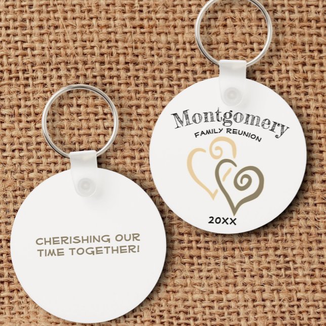 Porte-clés Personnalisé Reunion Famille Khaki Tan Lint Coeur (front and back family reunion key ring)