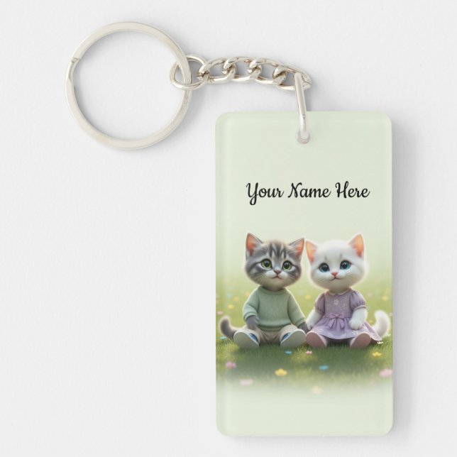 Porte-clés personnalisé Tom & Luna, nom de chat pe (Devant)