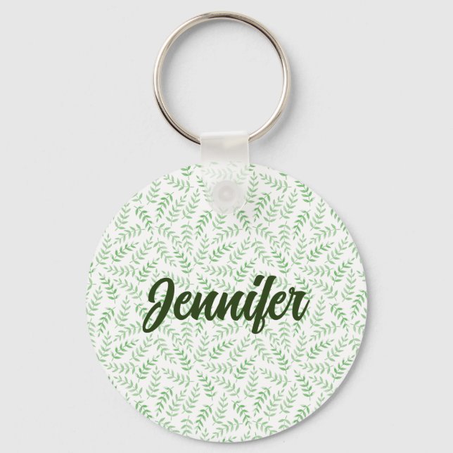 Porte-clés PERSONNALISER | Belle Simple Vert Feuille Motif (Recto)
