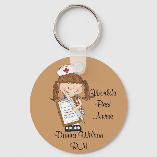 Porte-clés Personnalisez Brunette Nurse Gifts ! (Recto)