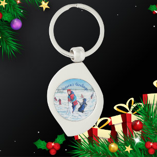 Porte-clés PERSONNALISEZ Scène de peinture hivernale bleue e