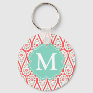 Porte-clés Personnalized moderne Damask Coral Paisley