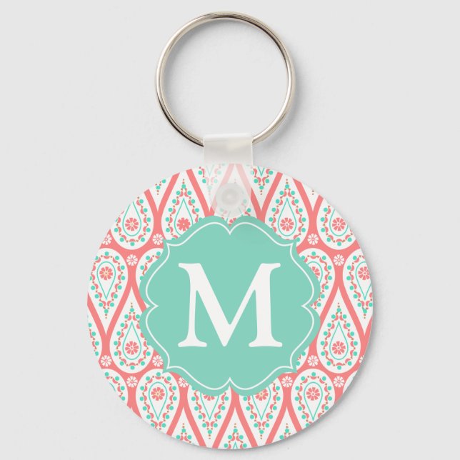 Porte-clés Personnalized moderne Damask Coral Paisley (Recto)
