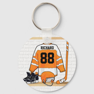 Porte-clés Personnalized orange et blanc hockey Jersey