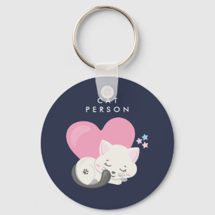 Porte-clés Personne Chat Texte mignon Blanc Kitty Chat Dormir