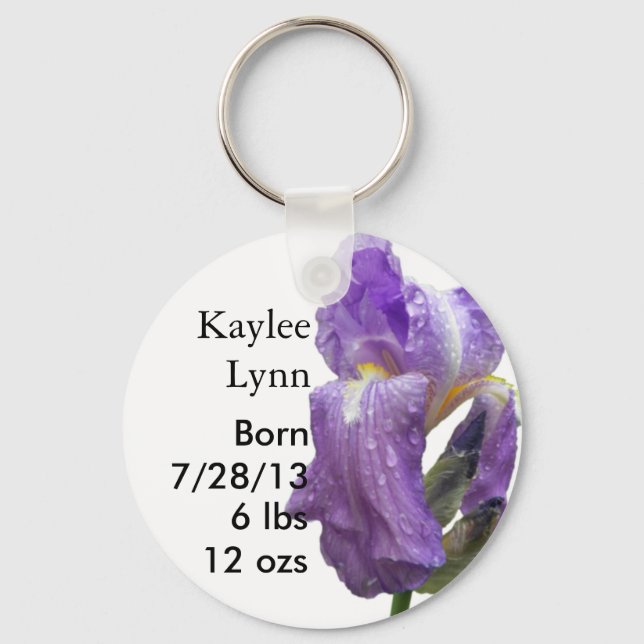 Porte-clés Personzlied Purple Iris Birth Announcement (Recto)
