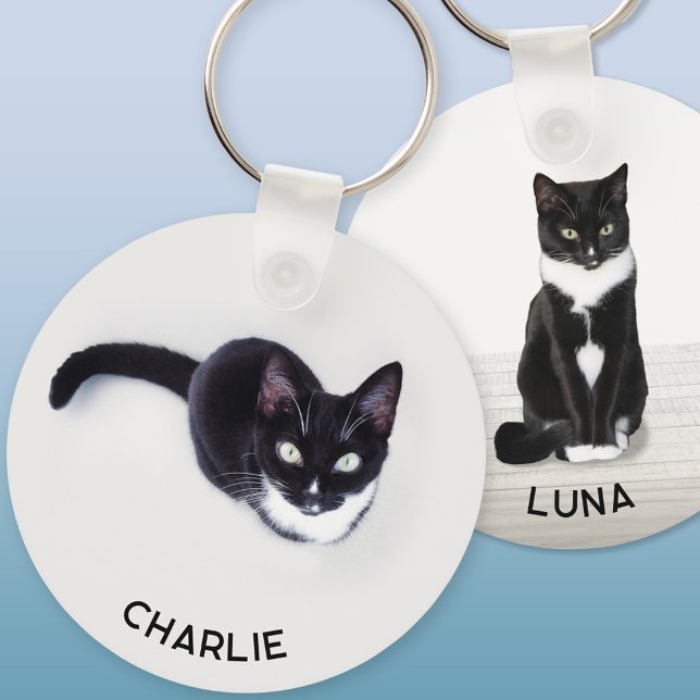 Porte-clés Pet Cat Two Photo Personalized (Personalized custom name pet cat double sided two photo keychain for animal lovers)