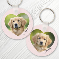 Pet dog photo inside heart with name pink