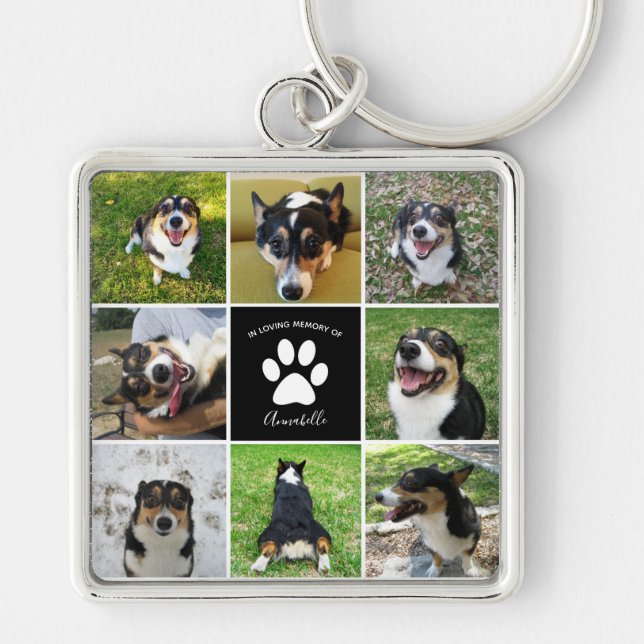 Porte-clés Pet Memorial Custom Chien Photo Collage Empreinte  (Devant)