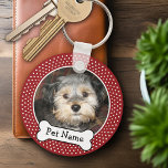 Porte-clés Pet Photo with Dog Bone Red Polka Dots<br><div class="desc">Add your favorite photo! A cute border for your pet picture and name.</div>