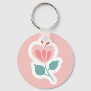 Porte-clés Pétale de fleur rose pastel avec tige