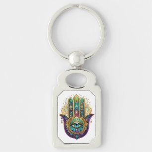 Porte-clés Pétales Violettes Vert Or Hamsa Turquoise Troisièm