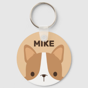 Porte-clés Petit Chien Corgi mignon avec nom personnalisé