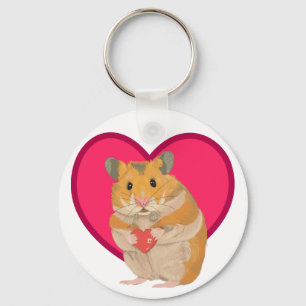 Porte-clés Petit Hamster mignon tenant un coeur rouge