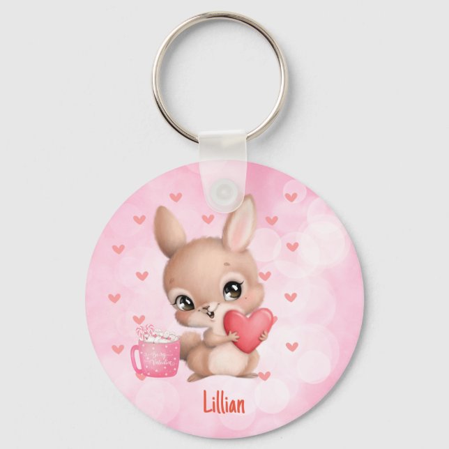 Porte-clés Petit lapin rose personnalisé Amour (Recto)