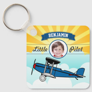 Porte-clés Petit pilote d'avion bleu Photo Nom Chambre d'enfa