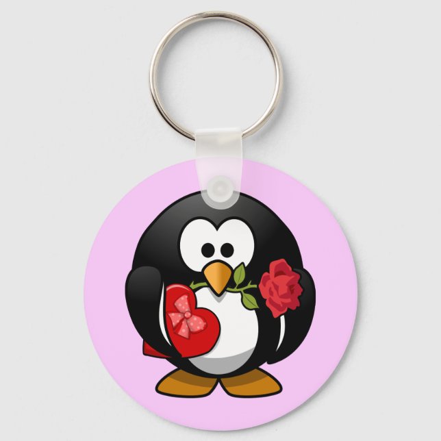 Porte-clés Petit pingouin de Saint-Valentin mignon (Recto)