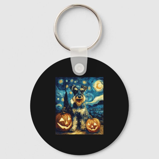 Porte-clés Petit Schnauzer Chien Halloween Jack O Lant (Recto)