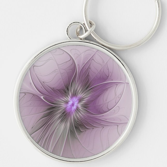 Porte-clés Petite Beauté Fleur d'Art Fractal Moderne Mauve Gr (Devant)