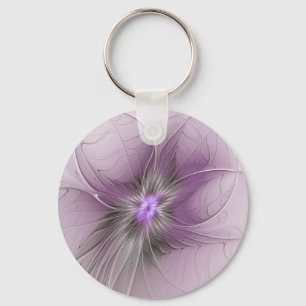 Porte-clés Petite Beauté Moderne Fleur d'Art Fractal Gris Mau