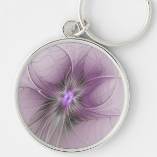 Porte-clés Petite Beauté Moderne Mauve Grey Fractal Art Flowe