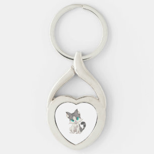 PORTE-CLÉS PETITE CUISINE GRIS ET BEIGE AUX YEUX BLEUS