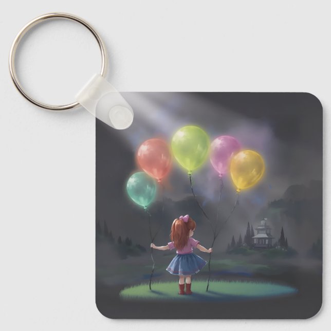 Porte-clés Petite fille mignonne avec des ballons (Recto)