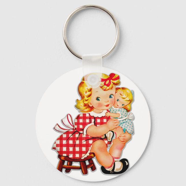 Porte-clés Petite fille rétro poupée vintage enfant (Recto)
