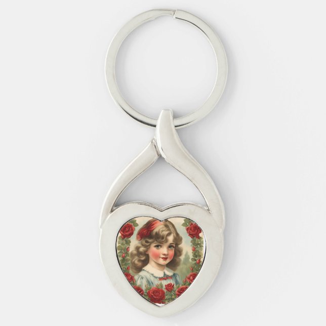 Porte-clés Petite fille vintage avec roses (Devant)