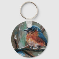 Petite peinture d'Oiseau Bleu Oriental Hiver