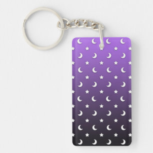 Porte-clés Petites Étoiles et Lunes sur Fond Pourpre