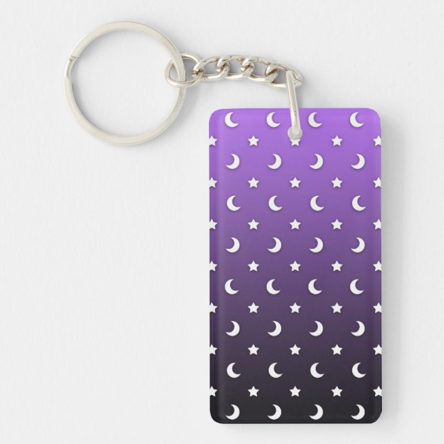 Porte-clés Petites Étoiles et Lunes sur Fond Pourpre (Devant)