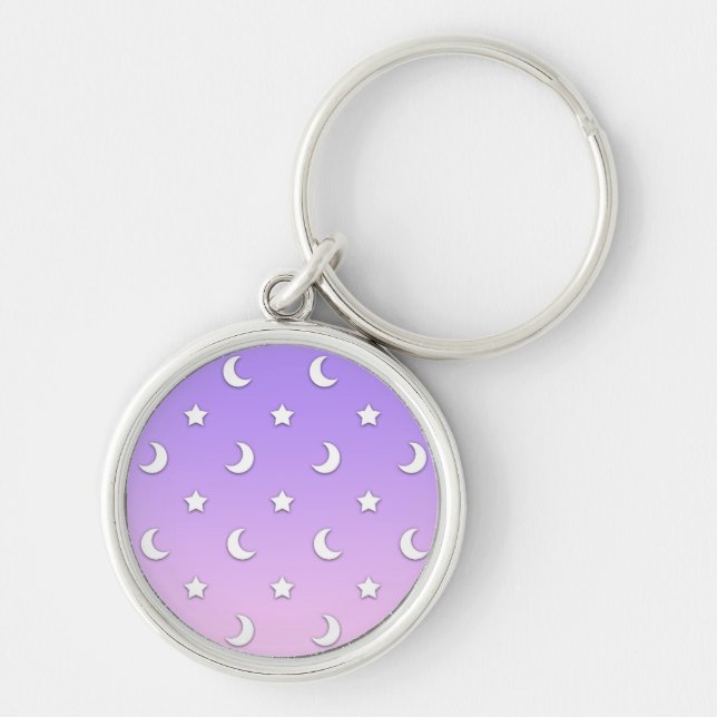 Porte-clés Petits motifs d'étoiles et de lunes blanches (Devant)