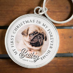 Porte-clés Pet's My First Christmas In Forever Home Modern<br><div class="desc">Design est composé de typographie moderne avec sans serif et serif police. Ajoutez une photo personnalisée de l'animal de compagnie adopté et de l'année.</div>
