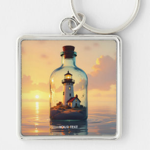 Porte-clés Phare mignon de fantaisie dans une bouteille