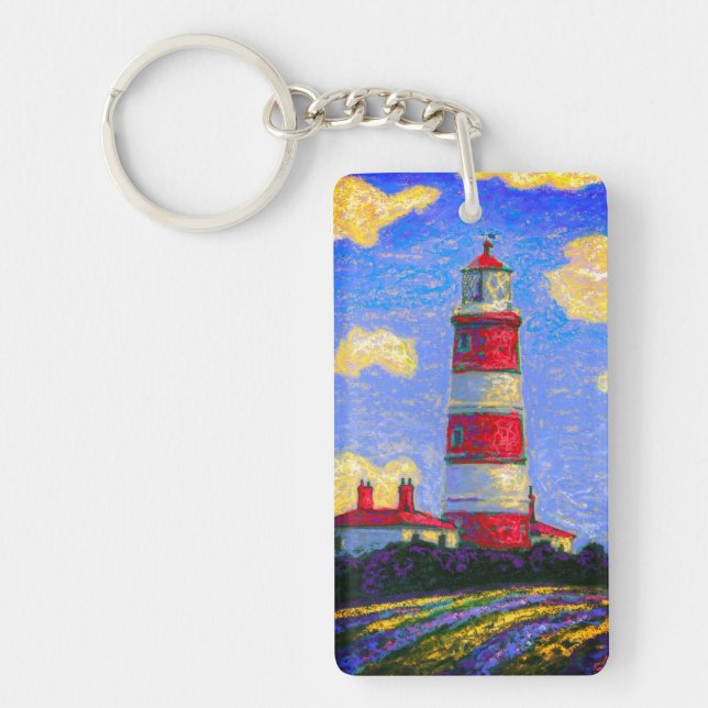 Porte-clés Phare Pastel et champs de lavande (Devant)